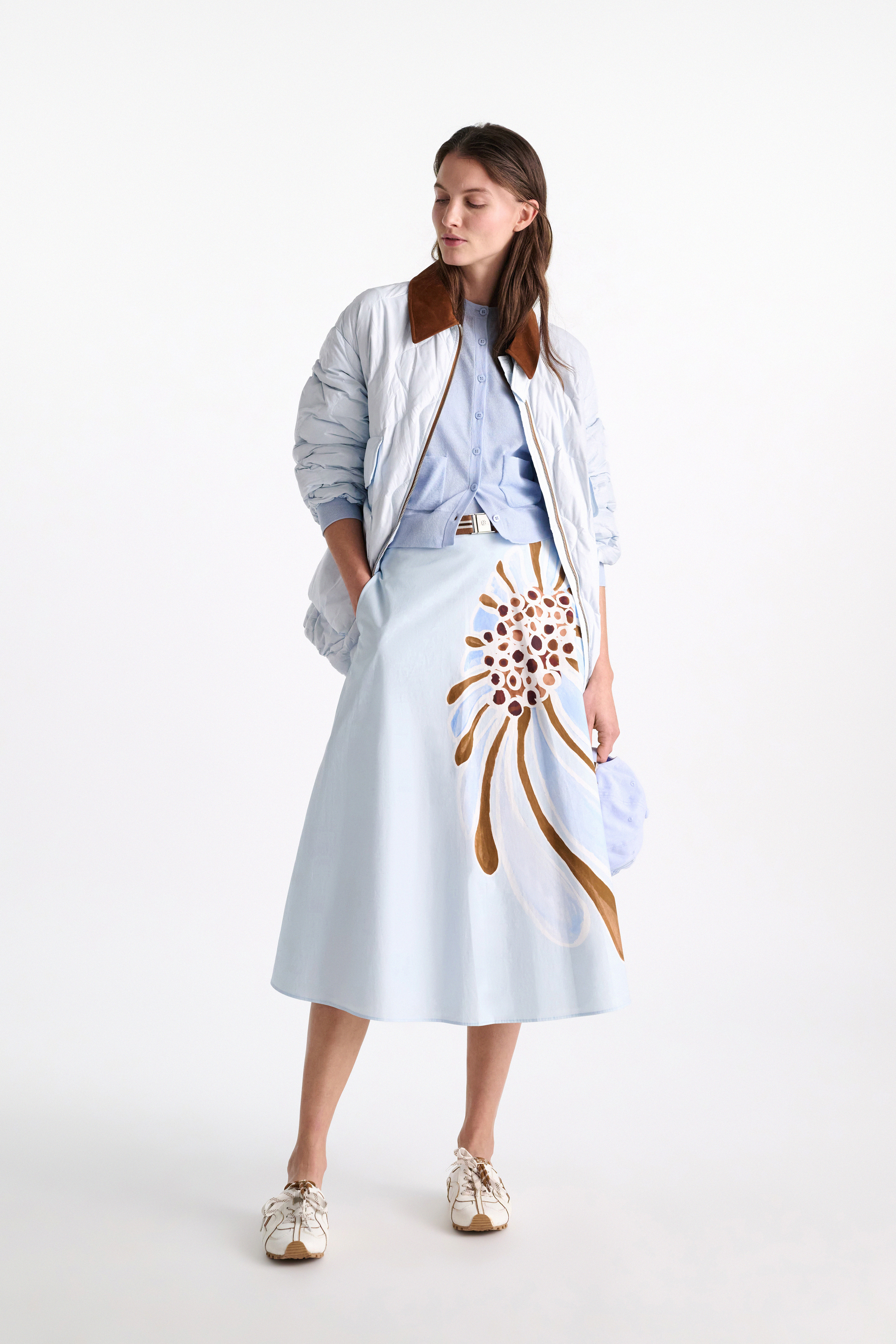 Dorothee Schumacher Midi-Rock mit floralem Signature-Print aus Baumwoll-Popeline dream flower blue